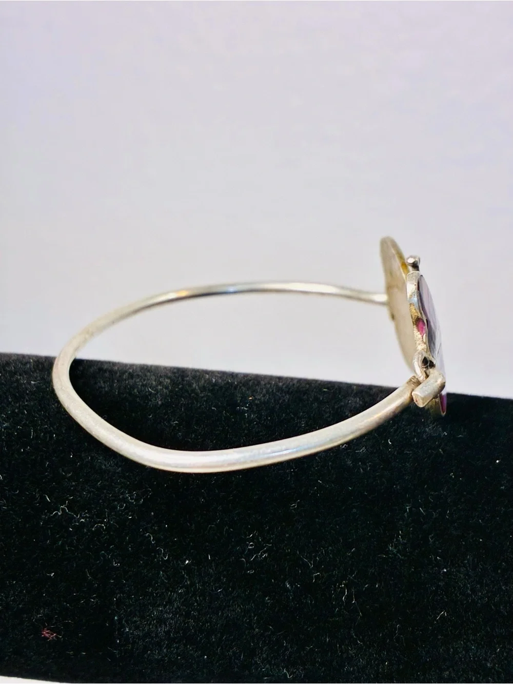 Iridescent Pink & Purple Mother of Pearl Inlay Butterfly Bangle Bracelet 925S